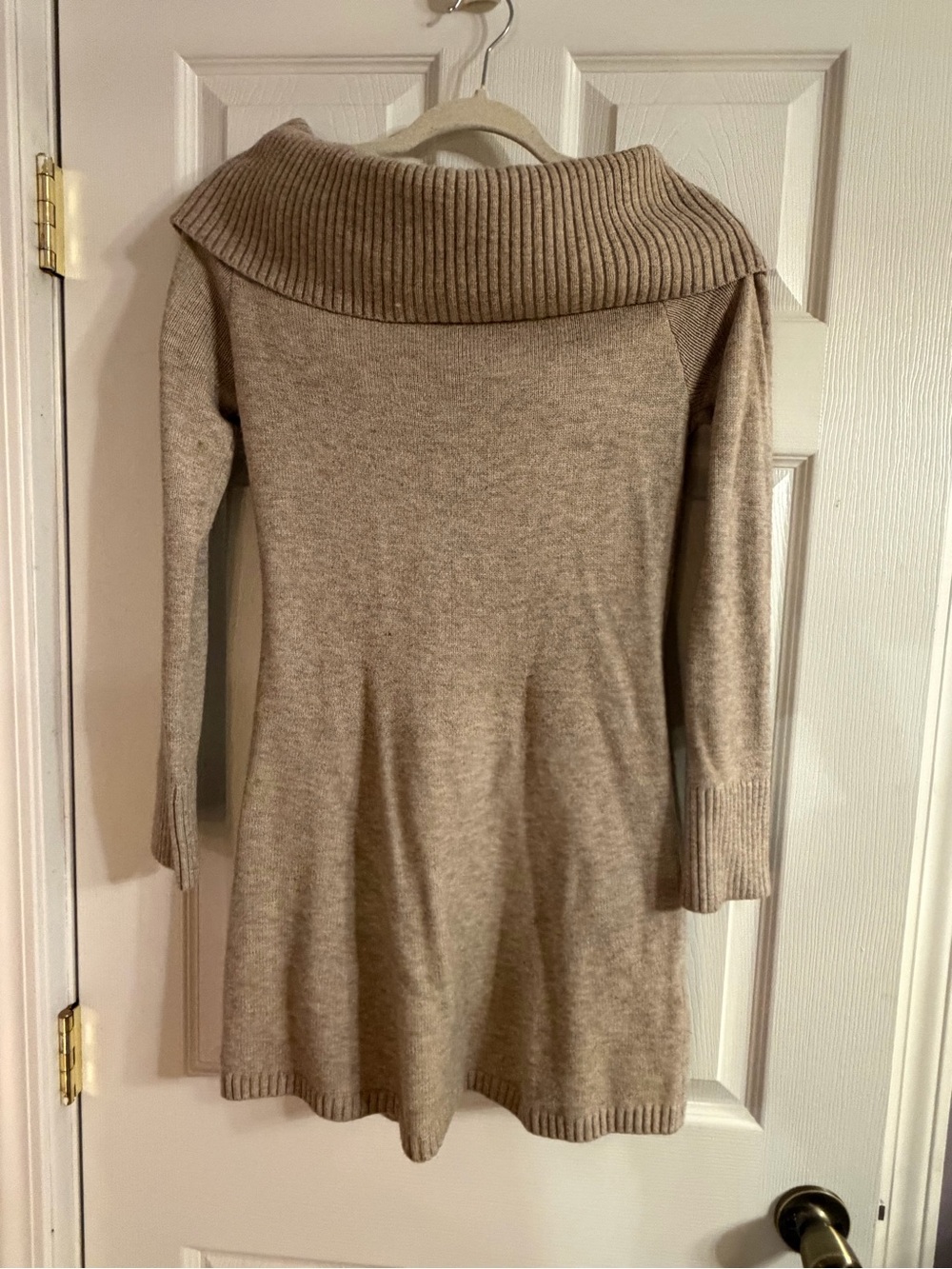 Hollister Beige Knit Off Shoulder Cowl Neck Long Sleeve Sweater Dress M